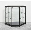 Theken-Eck-Vitrine schwarz, LED Beleuchtung, 75x75x94cm
