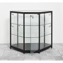 Theken-Eck-Vitrine schwarz, LED Beleuchtung, 75x75x94cm